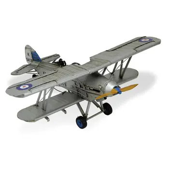 5" Blue and Gray Metal Hand Painted Model Airplane Tabletop Sculpture