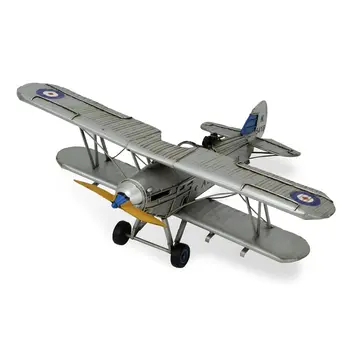 5" Blue and Gray Metal Hand Painted Model Airplane Tabletop Sculpture