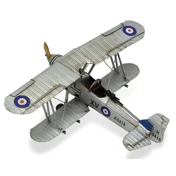 5" Blue and Gray Metal Hand Painted Model Airplane Tabletop Sculpture