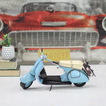 8" Blue and Black Metal Hand Painted Model Motorcycle Tabletop Sculpture