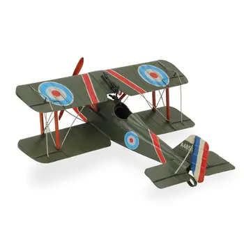 6" Red and Green Metal Hand Painted 1917 Vintage RAF Fighter Model Airplane