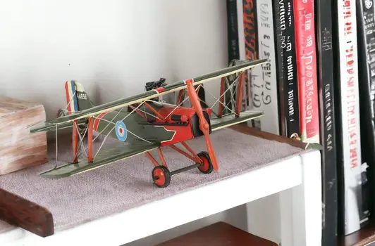 6" Red and Green Metal Hand Painted 1917 Vintage RAF Fighter Model Airplane