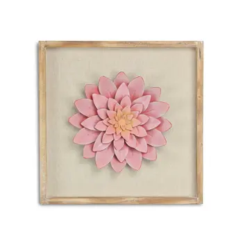 12" X 13" Pink and Off White Flower Wood and Metal Wall Decor