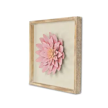 12" X 13" Pink and Off White Flower Wood and Metal Wall Decor