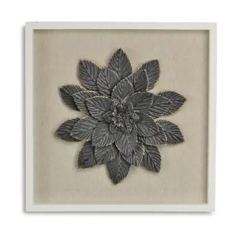 12" X 13" Black And Gold Flower Wood and Metal Wall Decor