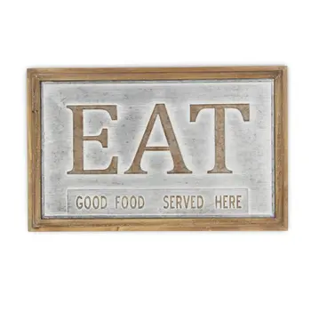 14" X 21" Gray and Brown Eat Wood and Metal Wall Decor