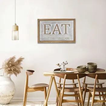 14" X 21" Gray and Brown Eat Wood and Metal Wall Decor