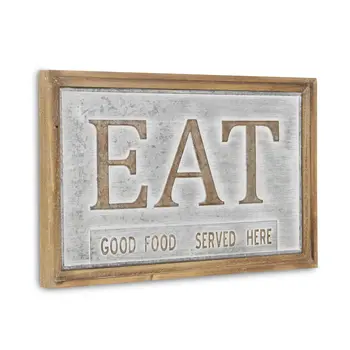 14" X 21" Gray and Brown Eat Wood and Metal Wall Decor