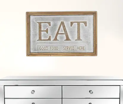 14" X 21" Gray and Brown Eat Wood and Metal Wall Decor