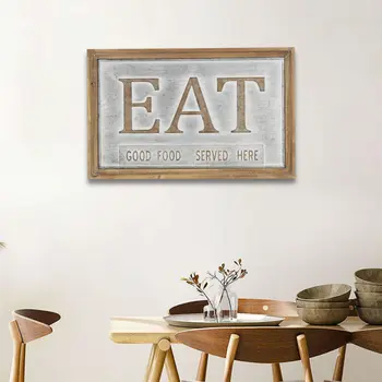 14" X 21" Gray and Brown Eat Wood and Metal Wall Decor