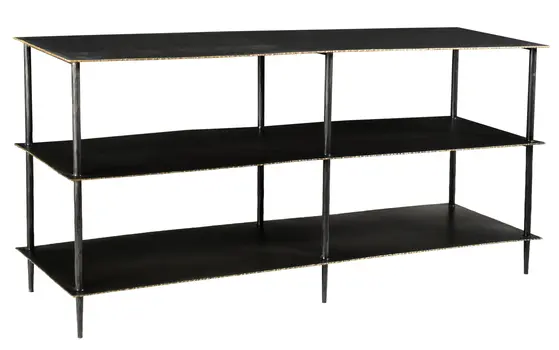 48" Black Iron Six Leg Console Table Two Shelves