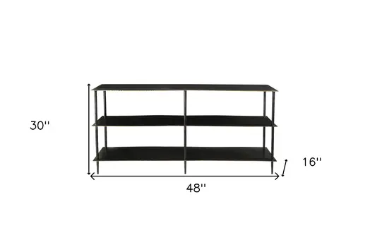 48" Black Iron Six Leg Console Table Two Shelves