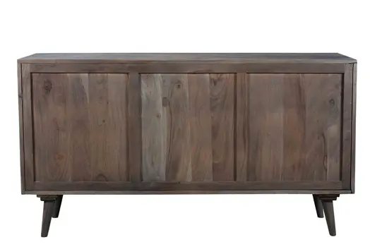 55" Dark Gray Carved Geometric Distressed Solid Wood Enclosed and Open Storage TV Stand