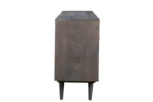 55" Dark Gray Carved Geometric Distressed Solid Wood Enclosed and Open Storage TV Stand