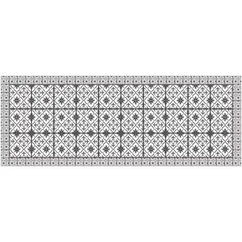 2' X 5' Dark Gray And White Tile Printed Vinyl Area Rug with UV Protection