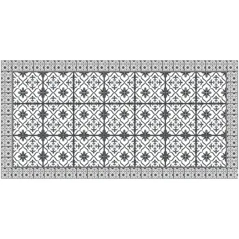 2' X 4' Dark Gray And White Tile Printed Vinyl Area Rug with UV Protection