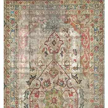 2' X 4' Red Brown And Blue Moroccan Printed Vinyl Area Rug With UV Protection