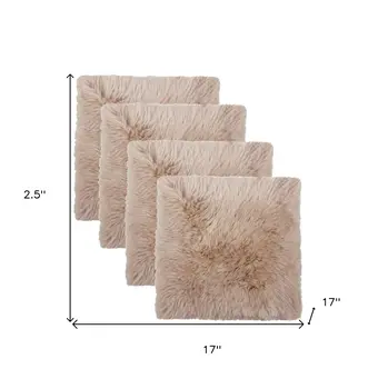 Set Of Four 17" X 17" Taupe Wool Chair Pads