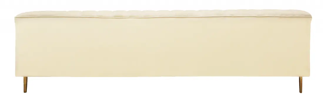 90" Ivory Velvet Sofa And Toss Pillows With Gold Legs
