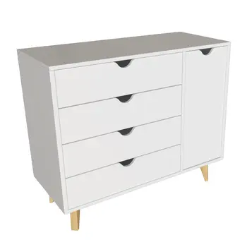30" White Solid Wood Four Drawer Combo Dresser
