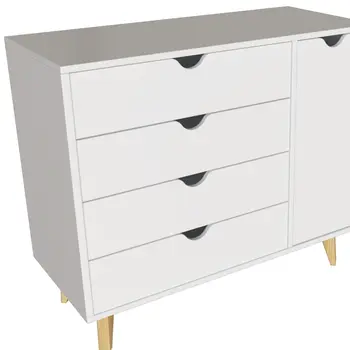 30" White Solid Wood Four Drawer Combo Dresser