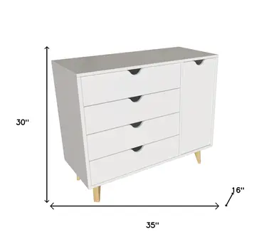 30" White Solid Wood Four Drawer Combo Dresser