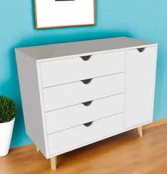 30" White Solid Wood Four Drawer Combo Dresser