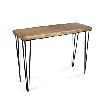 42" Brown and Black Wood and Metal Distressed Console Table