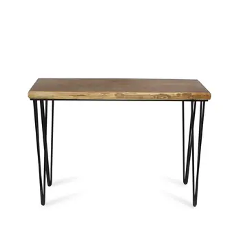 42" Brown and Black Wood and Metal Distressed Console Table