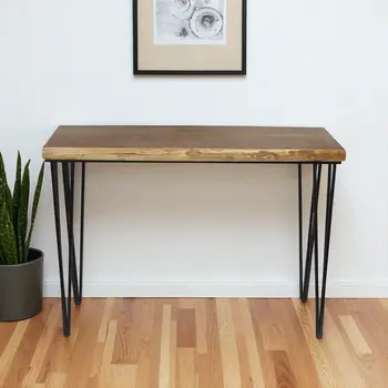 42" Brown and Black Wood and Metal Distressed Console Table