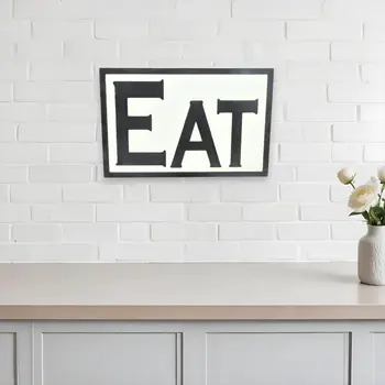 16" X 24" White and Black Eat Wood Wall Decor