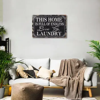 16" X 24" Black and White Endless Love And Laundry Wood Wall Decor