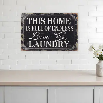 16" X 24" Black and White Endless Love And Laundry Wood Wall Decor