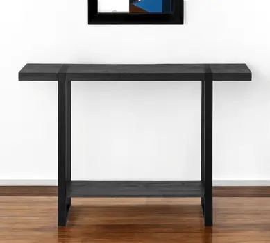 47" Black Wood and Metal Distressed Sled Console Table With Shelf