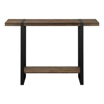 47" Brown and Black Wood and Metal Distressed Sled Console Table With Shelf