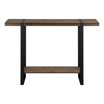 47" Brown and Black Wood and Metal Distressed Sled Console Table With Shelf