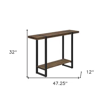 47" Brown and Black Wood and Metal Distressed Sled Console Table With Shelf