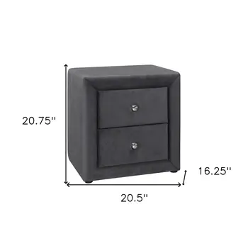 21" Dark Gray Wood Two Drawer Nightstand