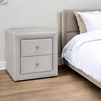 21" Light Gray Wood Two Drawer Nightstand