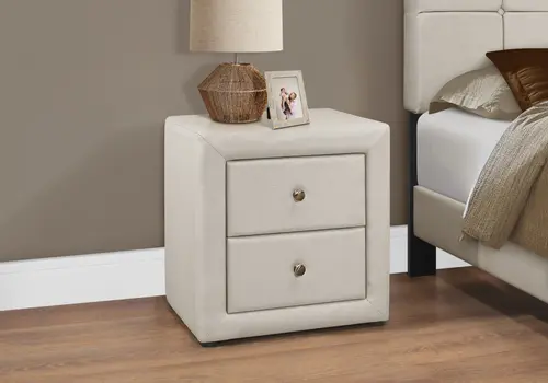 21" Beige Wood Two Drawer Nightstand