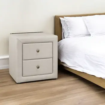 21" Beige Wood Two Drawer Nightstand