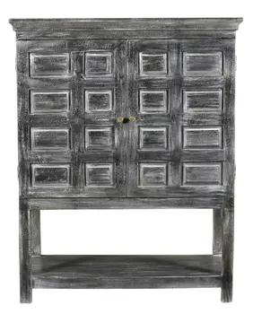 40" Distressed Wash Dark Gray Solid Wood Two Door Accent Cabinet