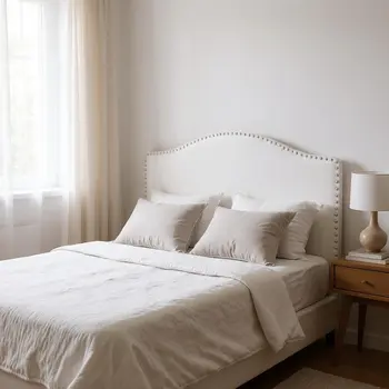 White Faux Leather Upholstered Arched Queen Headboard With Nail Head Trim