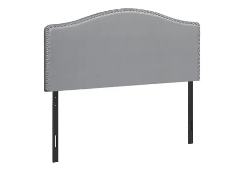 Gray Faux Leather Upholstered Arched Queen Headboard With Nail Head Trim