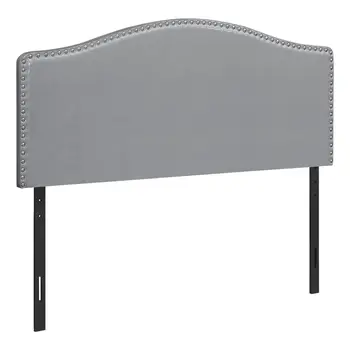 Gray Faux Leather Upholstered Arched Queen Headboard With Nail Head Trim