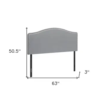 Gray Faux Leather Upholstered Arched Queen Headboard With Nail Head Trim