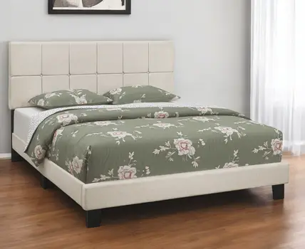 Beige Tufted Linen Queen Bed Frame