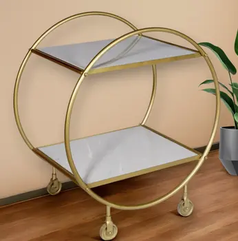 Gray and Gold Iron And Marble Rolling Bar Cart