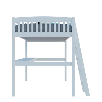 White Solid Wood Full Double Size Loft Bed with Desk and Storage