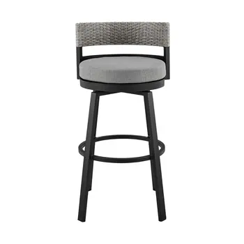 33" Light Gray Metal Swivel Low back Outdoor Bar Height chair with Footrest